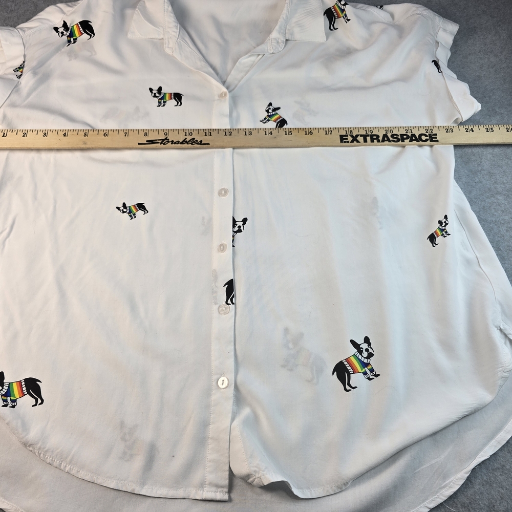 Jane Delancey White Button-Up Cap Sleeves Top with Rainbow Pride Dog Print XL - Picture 9 of 10